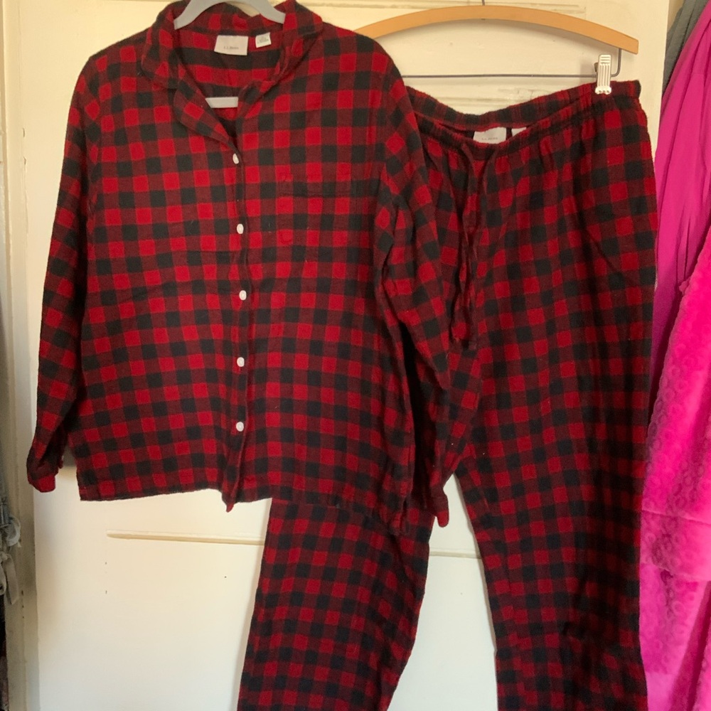 L.L. Bean Women's Red and Black Plaid Pajama Set